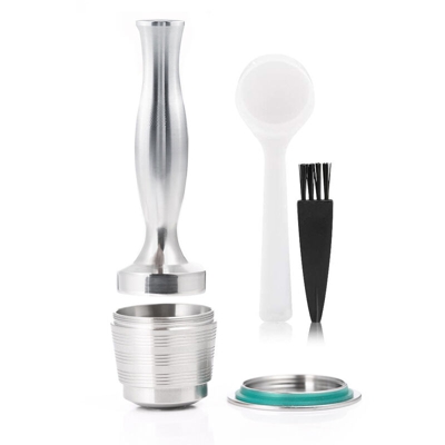 Capsule di caffe riutilizzabili Tazza Filtri da caffe in acciaio inossidabile 2 Capsule ricaricabili per macchine Nespresso di serie con 1 martello 1