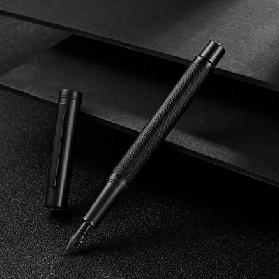 Hongdian - Penna stilografica con pennino fine, design classico, con convertitore e confezione regalo in metallo