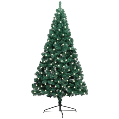 vidaXL Albero Natale a Metà con Luci LED e Supporto Verde 240 cm PVC