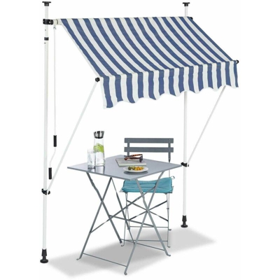 Bc-elec - HHYVA1512-Bluewhite Tenda da sole manuale a scomparsa per patio e terrazza 150x120cm bianca e blu - Blanco
