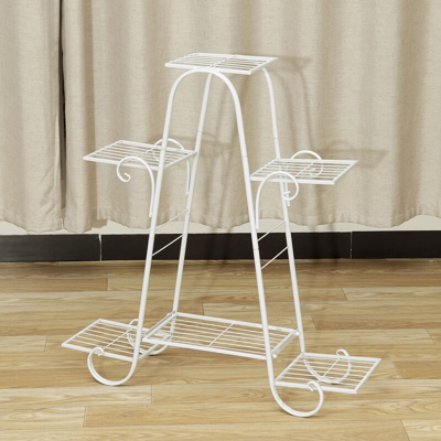 Espositore da 6 piante in metallo maculato, ornamenti da giardino per la casa, per interni ed esterni (nero / bianco / marrone) (bianco, 6 livelli