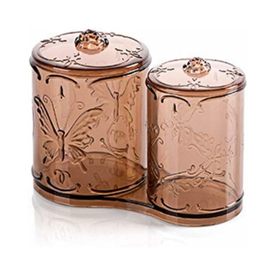 Scatola portaoggetti 2 in 1, dispenser per batuffoli di cotone Scatola portaoggetti cosmetica trasparente per trucco Scatola in cotone 2 scatole