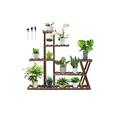 uyoyous, scala per fiori in legno, 5 ripiani, scaffale per fiori, scaffale per piante, scaffale da giardino, scaffale a scala, scaffale per interni,