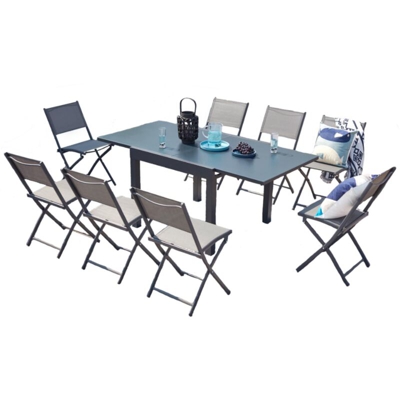 Cualica, salotto in alluminio 8 posti grigio scuro