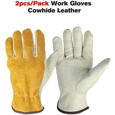 Guanti da lavoro 2 pezzi / pacco Guanti da lavoro in pelle di vacchetta Guanti da lavoro per saldatura Guanti di protezione per la sicurezza del