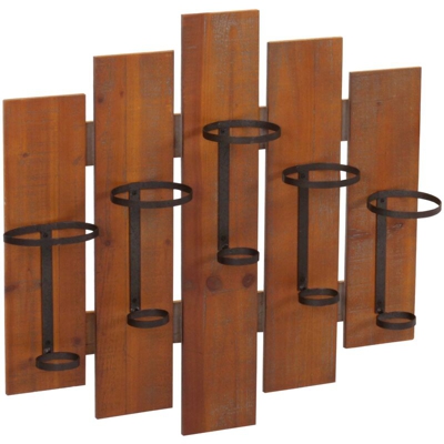 Portabottiglie pensile HWC-B99 legno metallo 12x60x60cm per 5 bottiglie
