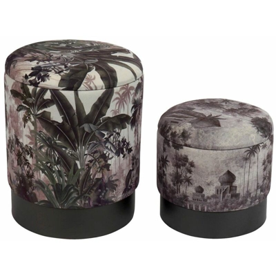 Poggiapiedi Grigio Poliestere Metallo Palme (2 pcs) - Dkd Home Decor