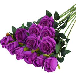 12 pezzi di rose rosse artificiali fiori di seta realistiche in fiore rose bouquet da sposa stelo lungo per la casa decorazione di nozze festa viola características
