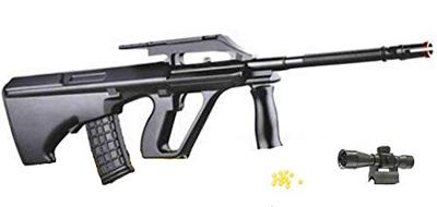 Mitra Pistola Giocattolo a Pallini con mirino, Fucile d'assalto, Giocattolo con Puntatore e Pallini Inclusi, Mitragliatore Calibro 6 mm