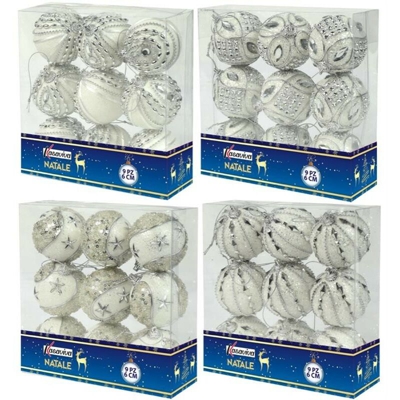 Maury'S Box Natale 9 Sfere Luxury Bianco Argento Decorazioni Assortite