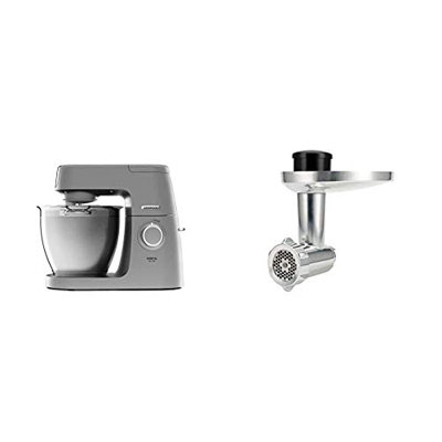 Kenwood KVL6330S Impastatrice Planetaria Chef Elite, Robot da Cucina Mixer con Sfogliatrice & KAX950ME Accessorio Tritacarne per Impastatrice Planetar