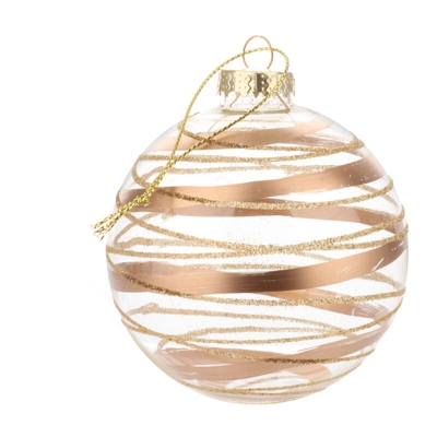 Pallina di Natale con righe oro in vetro, 8 cm oro