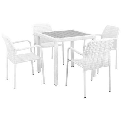 Axor - Set Tavolo Da Giardino Con Piano In Polywood 80 X 80 Compreso Di 4 Poltrone Intreccio In Rattan Sintetico