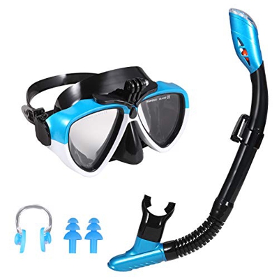 Ulikey Set Snorkeling, Maschera da Immersione, Anti-Fog Maschera Snorkeling, Kit Snorkeling Professionale per Adulti (Blu)
