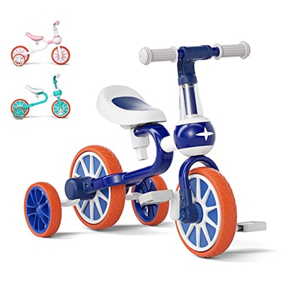 YMINA Triciclo Bambini 2-4 anni Baby walker triciclo passeggino bambina regolabile con pedale rimovibile regalo ragazzo e ragazza Blu