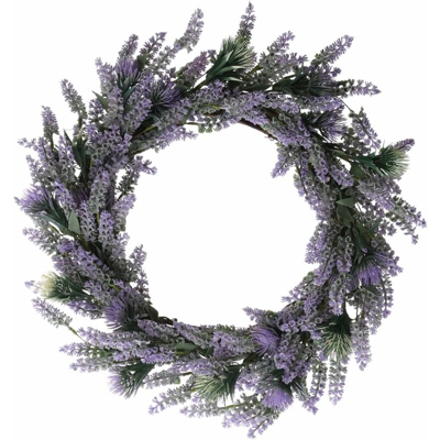 Briday - 21 pollici ghirlanda di lavanda foglie verdi con fiori di tarassaco per la porta d'ingresso ghirlanda viola artificiale per tutte le