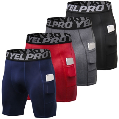 4 Packs Men Elastic Shorts Active Workout Underwear with Pocket,Tipo S, Blu scuro e grigio e nero e rosso - Tipo S, Blu scuro e grigio e nero e rosso