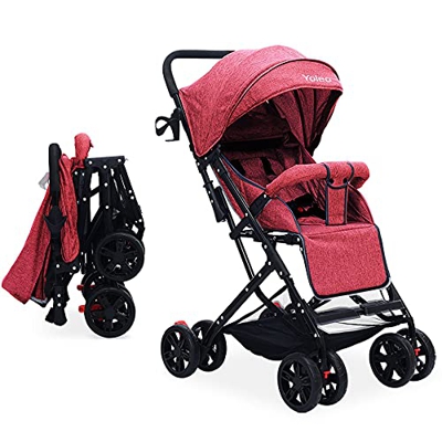 YOLEO Passeggino Leggero per Bebè e Bambini, Peso solo 5KG Portata 15KG, Pieghevole e Reclinabile, Vino Rosso