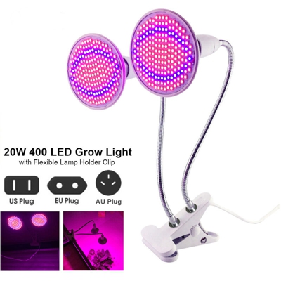 Mohoo - 2pcs 20W 400 LED Grow Light + Supporto per luce a doppia testa Pianta idroponica Lampada da tavolo succulenta Morsetto flessibile Lampada EU