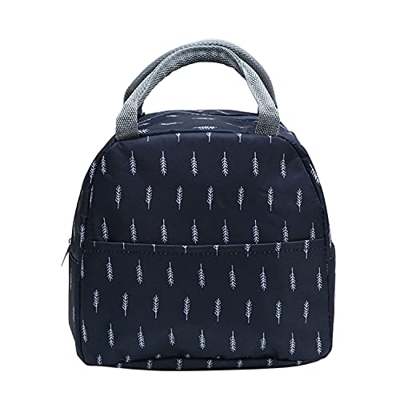 1 borsa per il pranzo leggera, 6 l, blu scuro con motivo a piume, piccola, mini borsa frigo, adatta per lavoro, attività all'aperto, scuola, conservaz