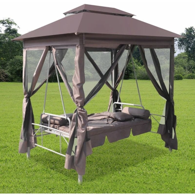 Gazebo Convertibile Panchina a Dondolo Caffe