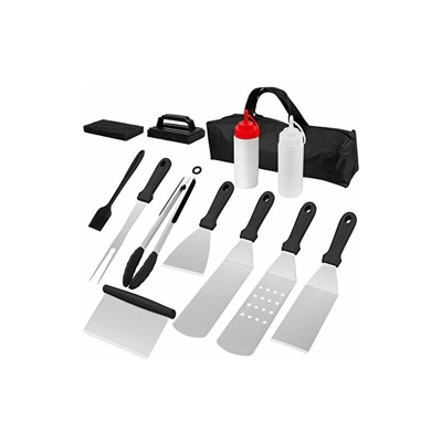 GRUTTI Set di spatole professionali, in acciaio inox, per barbecue teppanyaki, spatola e raschietto, in confezione regalo per barbecue, hibachi,