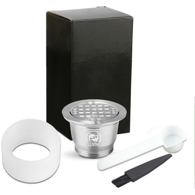 Compatibile con Nespresso Capsule per caffe in acciaio inossidabile Riutilizzabili Riutilizzabili Capsule per caffe Filtro per tazza con cucchiaio a