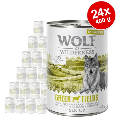 Wolf of Wilderness "Carne allevata all'aperto" Senior 24 x 400 g Umido cani - Mix: 12 x Agnello & Pollo allevati all'aperto + 12 x Anatra & Vitello allevati all'aperto