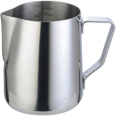 Brocca per schiumare il latte in acciaio inossidabile 304 Misurazioni per caffe al latte da 600 ml Brocche per la cottura a vapore adatte per latte