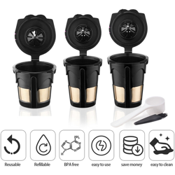 Recafimil Capsule di caffe riutilizzabili riutilizzabili Filtro per tazza di caffe compatibile con keurig 2.0 3 PCS (S / M / L) precio