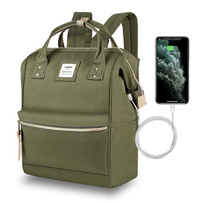 Hethrone Zaino Donna Scuola Porta PC 15.6 Pollici per UniversitÃ, Viaggio, Lavoro, Stile Casual con USB (Verde Militare USB)