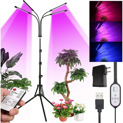 Luci progressive per piante da interno, luce di coltivazione a LED a spettro completo più recente a 80 LED, 10 livelli di regolazione e 4 teste di