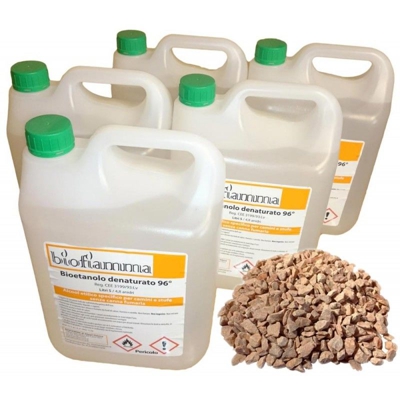 Kt Biocamini 25 lt Bioetanolo Italiano + Pietre Rosse Decorative