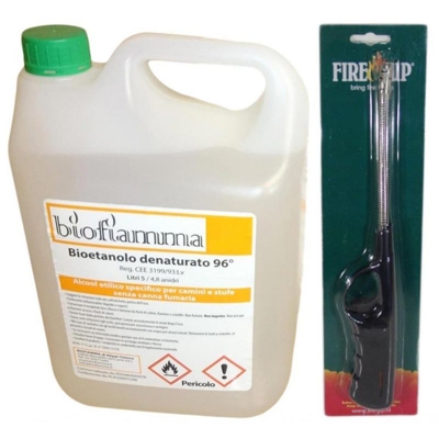Kit per Biocamino con 5 lt Bioetanolo Biofiamma e Accendino