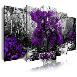 Quadro Moderno Su Tela Montato Su Telaio In Legno Di 5 Pezzi, Paesaggio Della Natura Con Albero Viola, 150x80cm en oferta