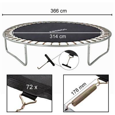 AREBOS Telo e tappeto da Salto e ricambio al diametro 314cm, compatibile con trampoline al diametro 366cm e 72 molle di lunghezza 178mm
