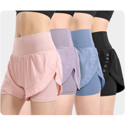Women 2-in-1 Sports Shorts High Waist Print Quick-drying Breathable Running Fitness Sportswear,Tipo grande, blu - Tipo grande, blu precio