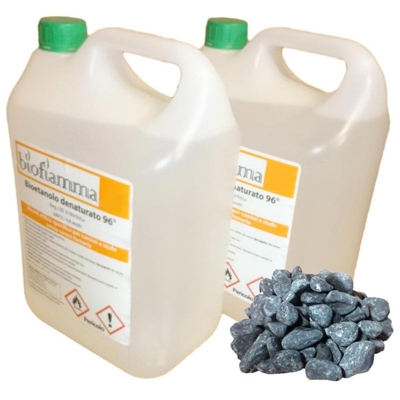 Kit Biocamino 10 lt Bioetanolo Italiano Biofiamma + Pietre Nere Decorative