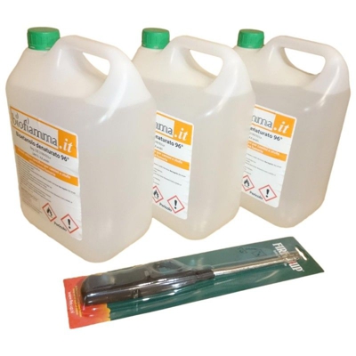 Accessori Biocamini 3 Taniche 5 lt Bietanolo Italiano e Accendino