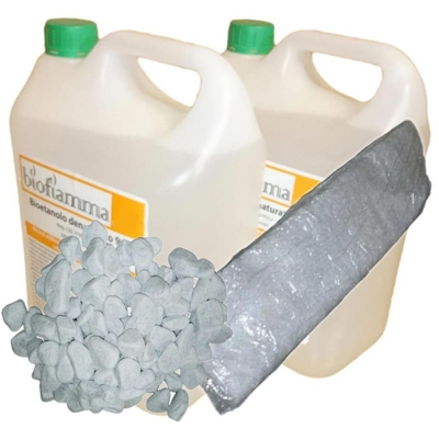 Kit 10 Litri Bioetanolo Italiano + 1 Lana di Vetro + Pietre Bianche