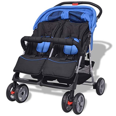Passeggino doppio per neonati, doppio lato a lato 93 x 68 x 103 cm, blu + nero