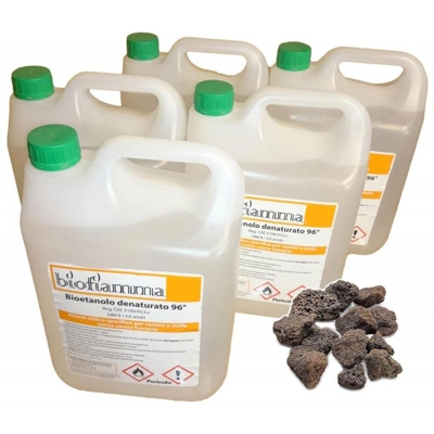 Kit Biocamino 5 Taniche Bioetanolo Made in Italy e Pietre Laviche Naturali