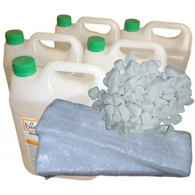 Kit Accessori 25 Litri Bioetanolo Biofiamma + 2 Fibre Ceramiche + Pietre Decorative Bianche