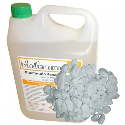 Kit Caminetti con 5 lt Bioetanolo Italiano e Pietre Bianche Decorative