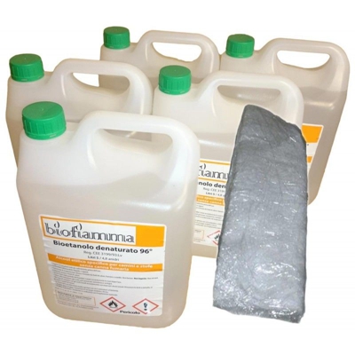 Kit per Biocamini 25 lt Bioetanolo Italiano + 1 Fibra Ceramica Alta Qualità
