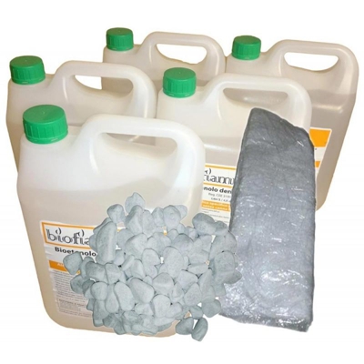 Kit Biocamini 25 lt Bioetanolo Italiano + Pietre Bianche +1 Fibra Ceramica
