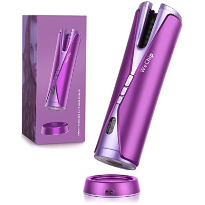 WeChip Ferro Arricciacapelli Automatico,Professionale Ferro Arricciacapelli senza Cordone con LCD display,Bigodino Portatile Ricarica con USB e dock d