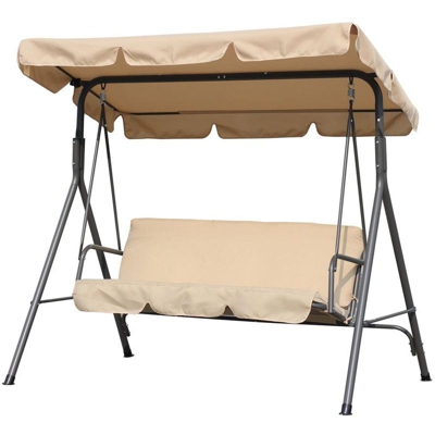 Dondolo Hollywoodiana - Altalena da Giardino a 3 Posti con Protezione Solare (Beige)