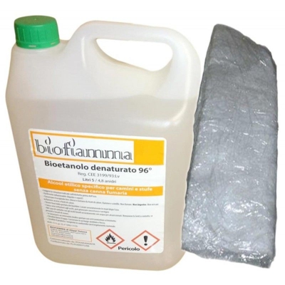 Kit biocamini 5 Litri Bioetanolo Italiano e 1 Fibra Ceramica