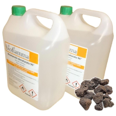 Kit Camini a Bioetanolo con 2 Taniche 5 lt Bioetanolo Biofiamma e Pietre Laviche Made in Italy